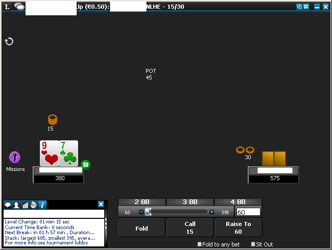 Poker table screenshot